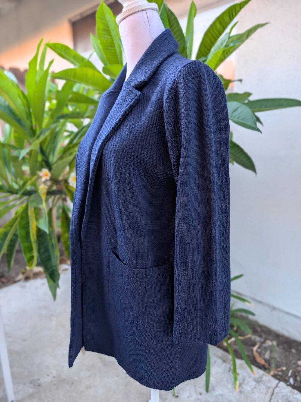 J.Crew navy open front sweater blazer with pockets 100% merino wool medium EUC - Picture 7 of 11